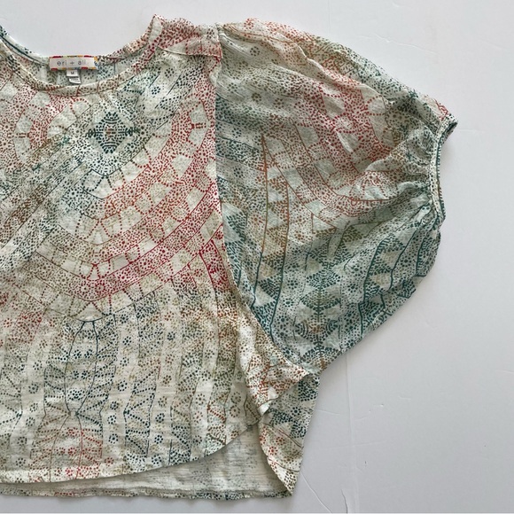 Anthropologie Eri + Ali Briony Batwing Sleeve Top Green, Orange, Blue and Ivory - Picture 9 of 16